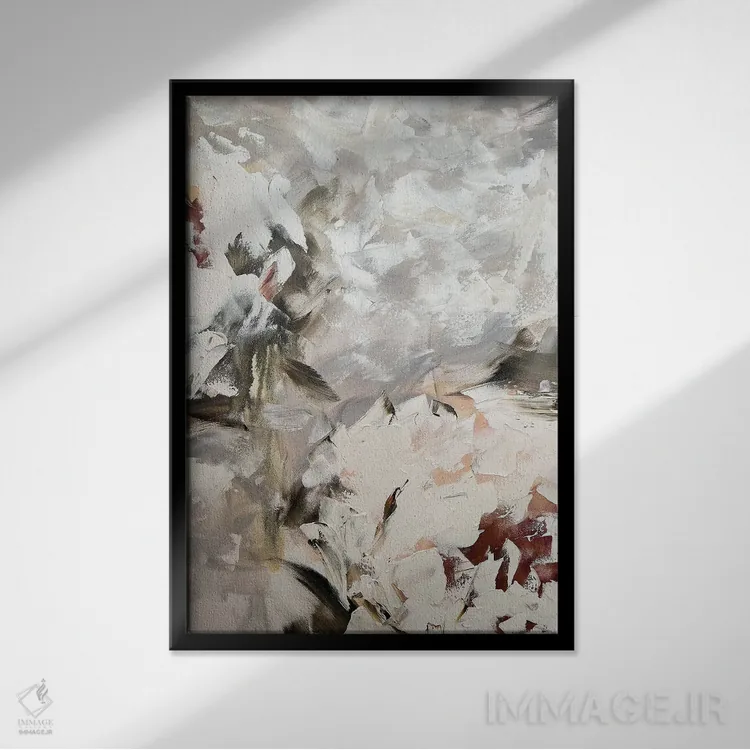 تابلو انتزاعی گل انتزاعی بژ اثر مارینا اسکرمووا - نمای قابدار مشکی