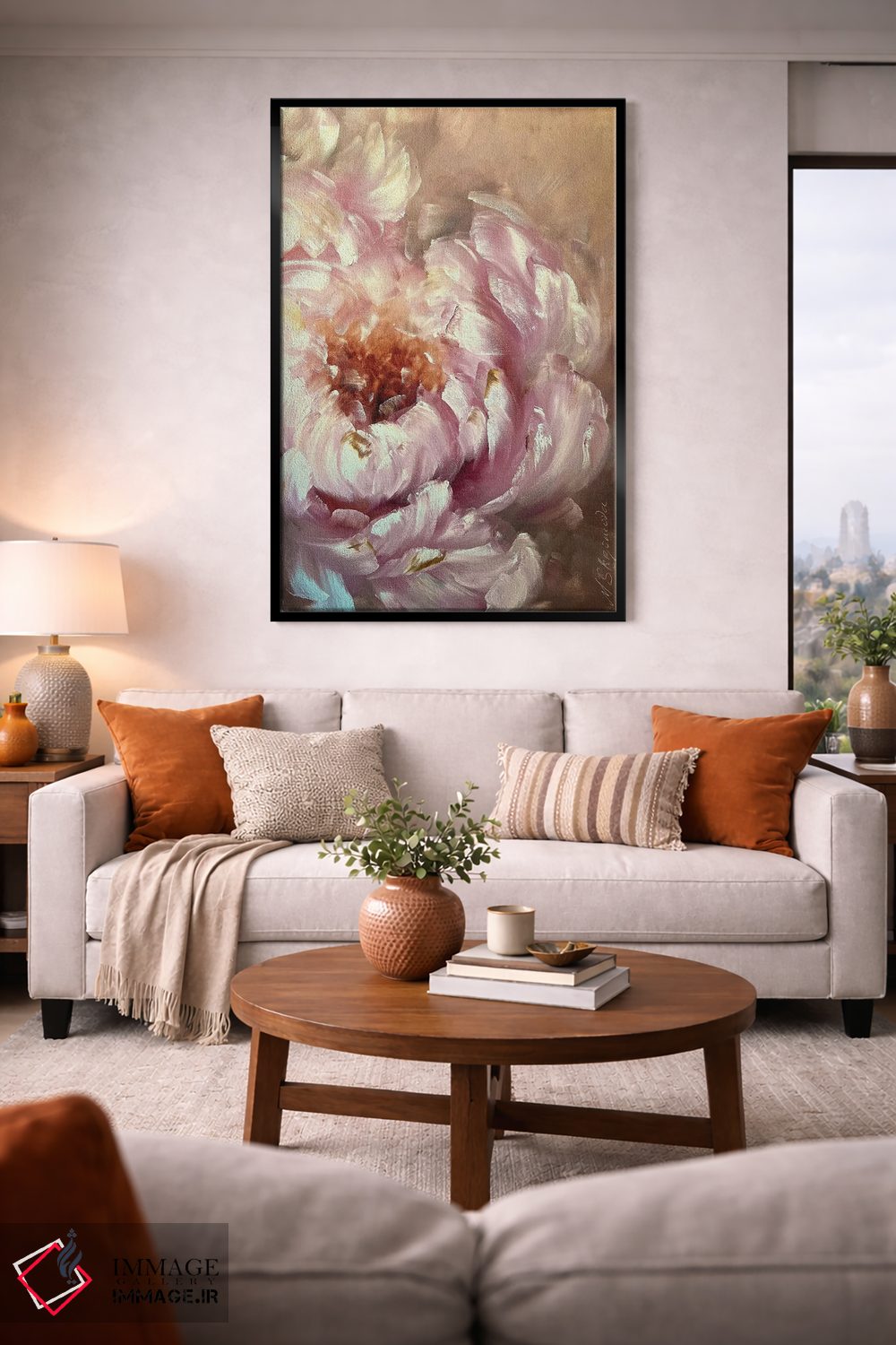 تابلو انتزاعی گل انتزاعی بژ دو اثر مارینا اسکرمووا - D2B