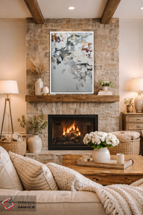 تابلو انتزاعی گل انتزاعی بژ چهار اثر مارینا اسکرمووا - D1W