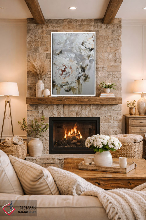 تابلو انتزاعی گل انتزاعی بژ سه اثر مارینا اسکرمووا - D1W