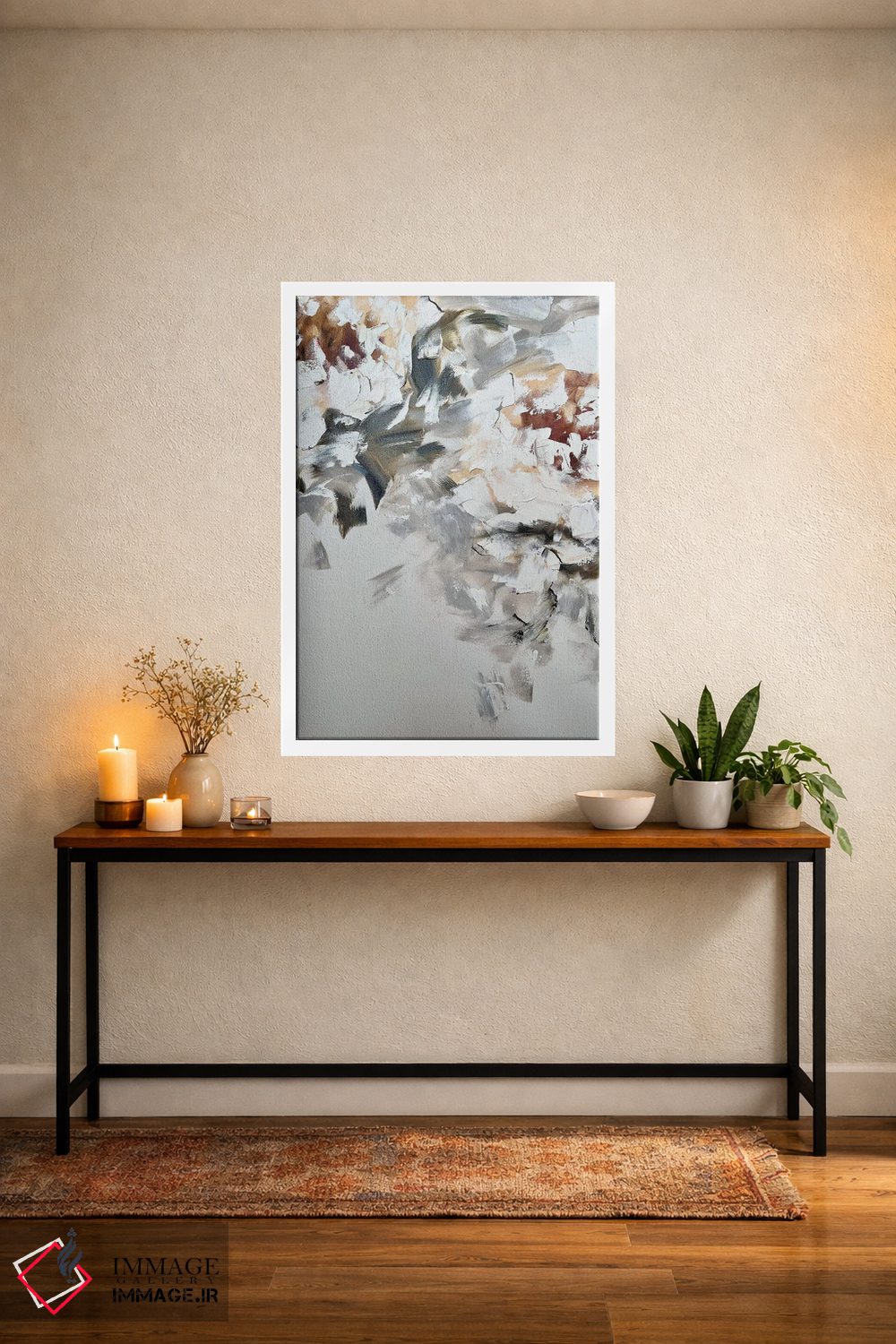 تابلو انتزاعی گل انتزاعی بژ چهار اثر مارینا اسکرمووا - D3W