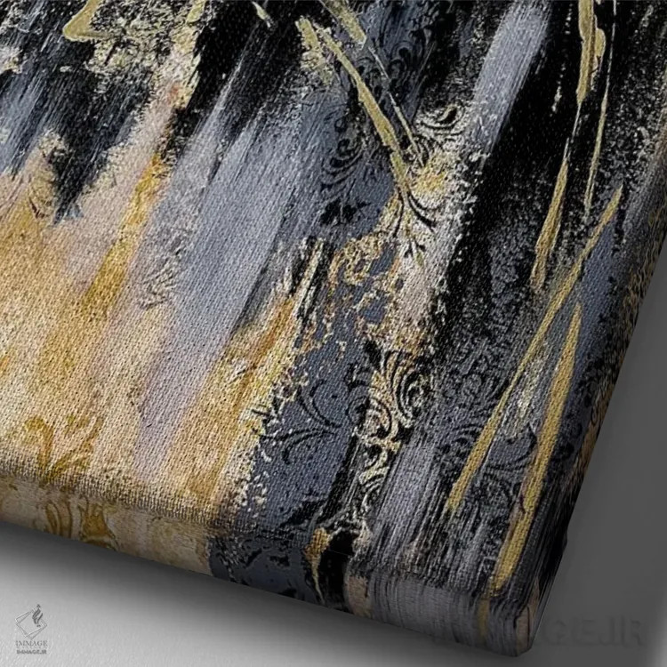 تابلو انتزاعی گل های طلایی شگفت انگیز ۲ اثر مارینا اسکرمووا - نمای نزدیک بافت بوم