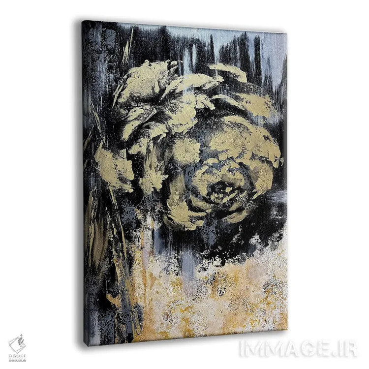 تابلو انتزاعی گل های طلایی شگفت انگیز اثر مارینا اسکرمووا - نمای پرسپکتیو محصول