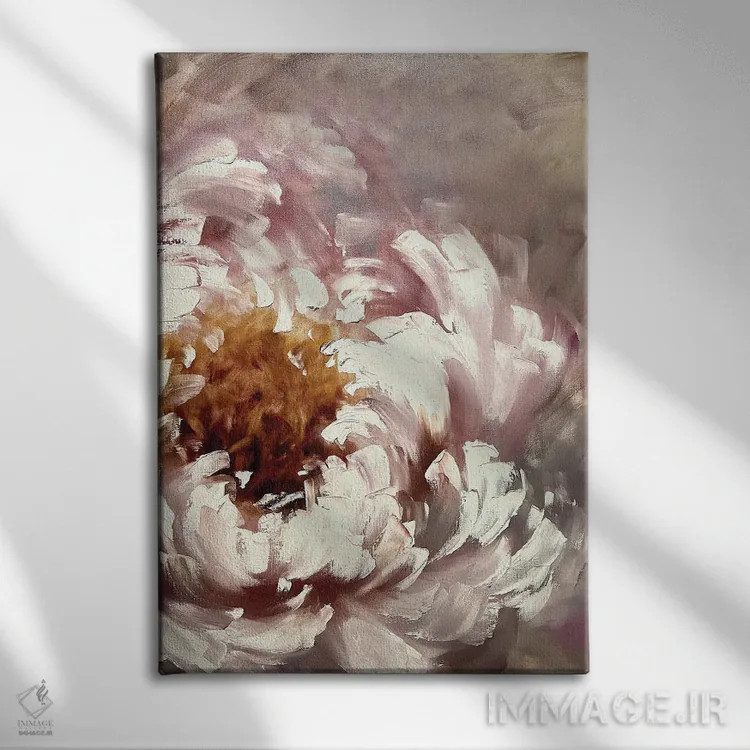تابلو انتزاعی گل صدتومانی ۳ اثر مارینا اسکرمووا - نمای روبهرو روی دیوار