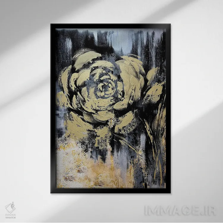 تابلو انتزاعی گل های طلایی شگفت انگیز ۲ اثر مارینا اسکرمووا - نمای قابدار مشکی