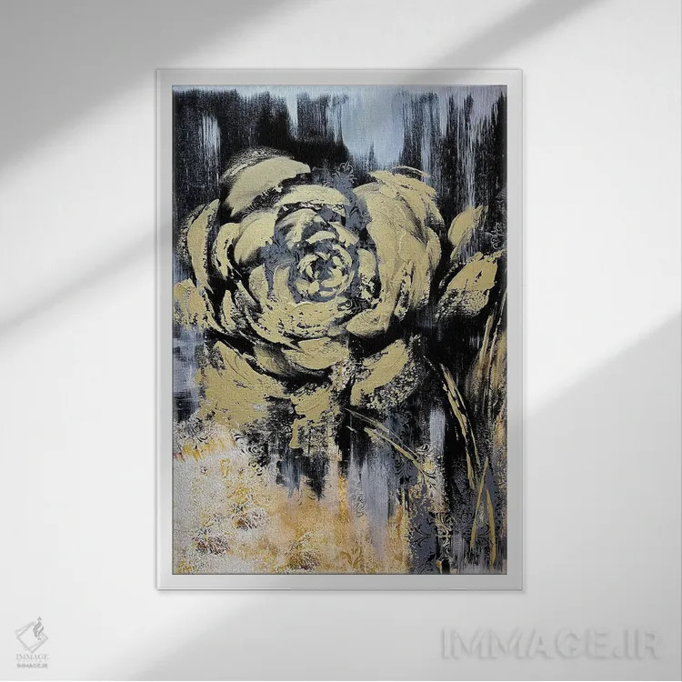 تابلو انتزاعی گل های طلایی شگفت انگیز ۲ اثر مارینا اسکرمووا - نمای قابدار سفید