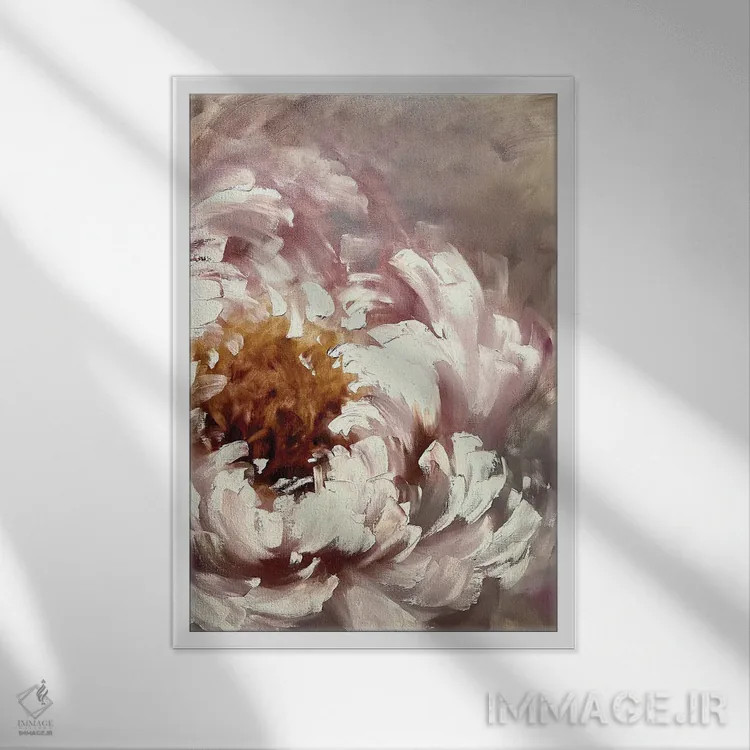 تابلو انتزاعی گل صدتومانی ۳ اثر مارینا اسکرمووا - نمای قابدار سفید