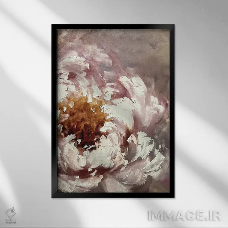 تابلو انتزاعی گل صدتومانی ۳ اثر مارینا اسکرمووا - نمای قابدار مشکی