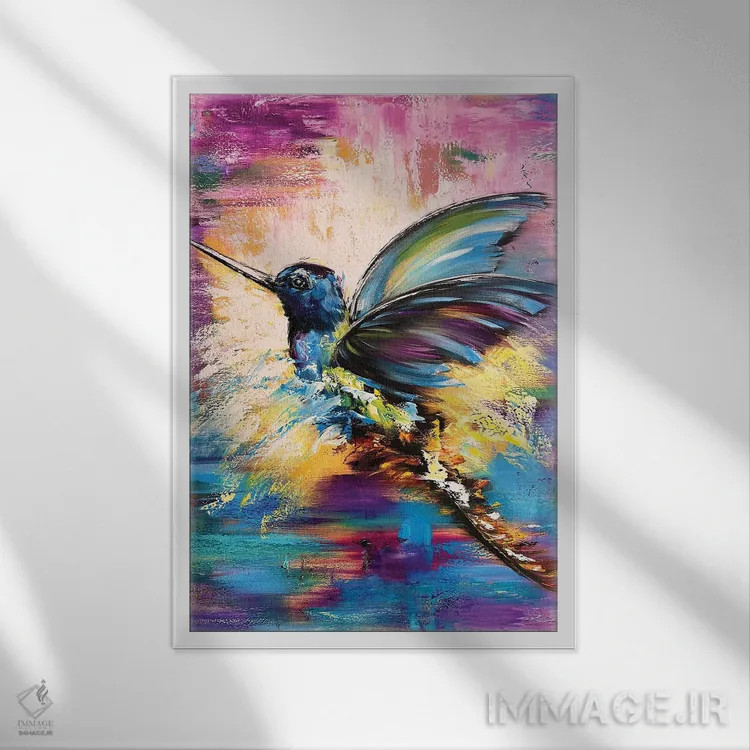 تابلو دکوراتیو مرغ مگس خوار ۳ اثر مارینا اسکرمووا - نمای قابدار سفید