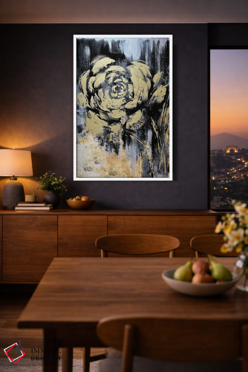 تابلو انتزاعی گل های طلایی شگفت انگیز ۲ اثر مارینا اسکرمووا - D3W