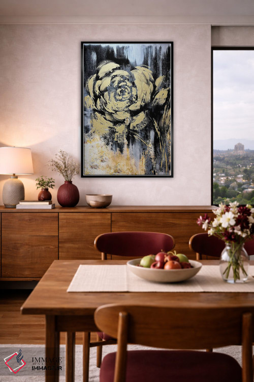 تابلو انتزاعی گل های طلایی شگفت انگیز ۲ اثر مارینا اسکرمووا - D5B