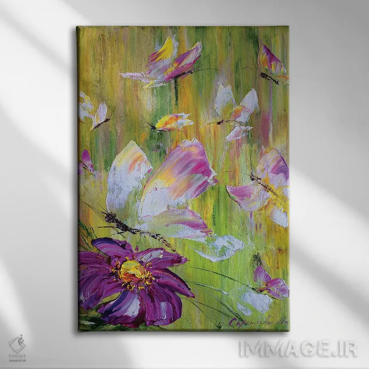 تابلو دکوراتیو پروانه ها در چمنزار اثر مارینا اسکرمووا - نمای روبهرو روی دیوار