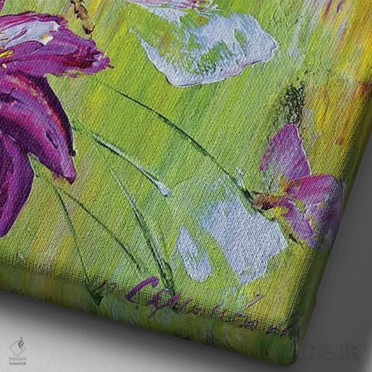 تابلو دکوراتیو پروانه ها در چمنزار اثر مارینا اسکرمووا - نمای نزدیک بافت بوم