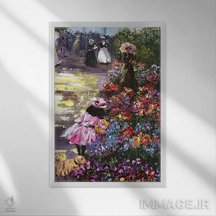 تابلو دکوراتیو دختر با سگ ۲ اثر مارینا اسکرمووا - نمای قابدار سفید