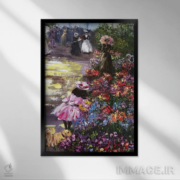 تابلو دکوراتیو دختر با سگ ۲ اثر مارینا اسکرمووا - نمای قابدار مشکی