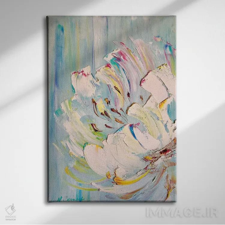 تابلو انتزاعی گل صدتومانی شگفت انگیز ۳ اثر مارینا اسکرمووا - نمای روبهرو روی دیوار
