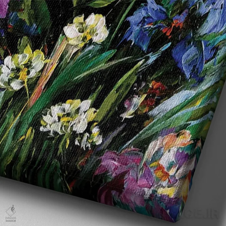 تابلو دکوراتیو خیال انگیز زنبق ها ۴ اثر مارینا اسکرمووا - نمای نزدیک بافت بوم