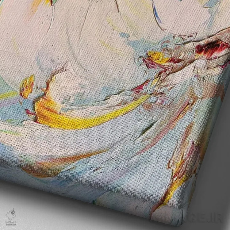 تابلو انتزاعی گل صدتومانی شگفت انگیز ۳ اثر مارینا اسکرمووا - نمای نزدیک بافت بوم