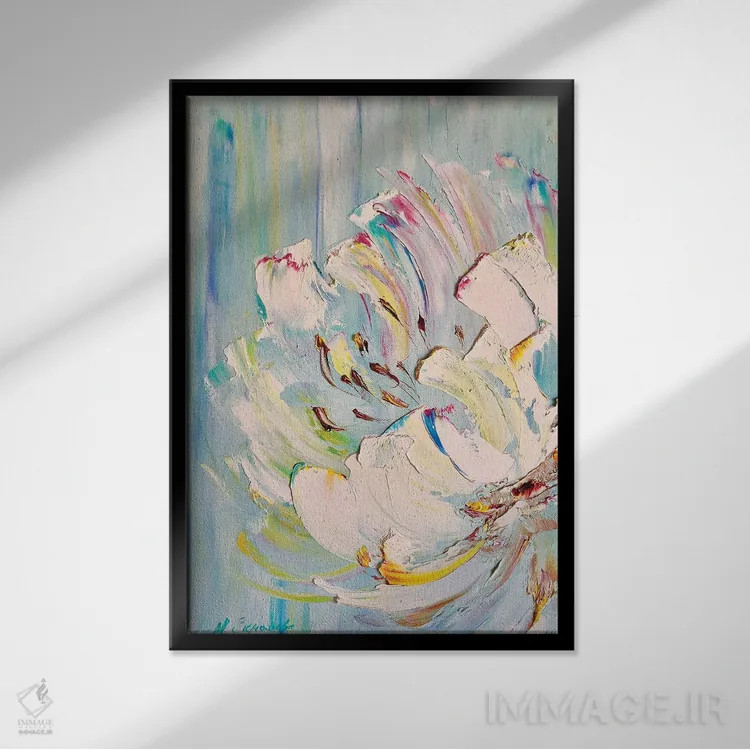 تابلو انتزاعی گل صدتومانی شگفت انگیز ۳ اثر مارینا اسکرمووا - نمای قابدار مشکی
