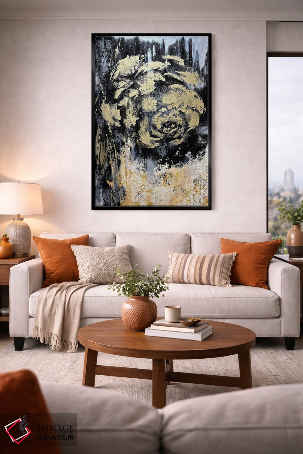 تابلو انتزاعی گل های طلایی شگفت انگیز اثر مارینا اسکرمووا - D3B