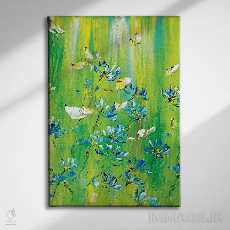 تابلو دکوراتیو چمنزار سبز با گل های بابونه اثر مارینا اسکرمووا - نمای روبهرو روی دیوار