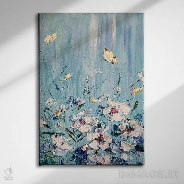 تابلو دکوراتیو چمنزار گل های سفید اثر مارینا اسکرمووا - نمای روبهرو روی دیوار