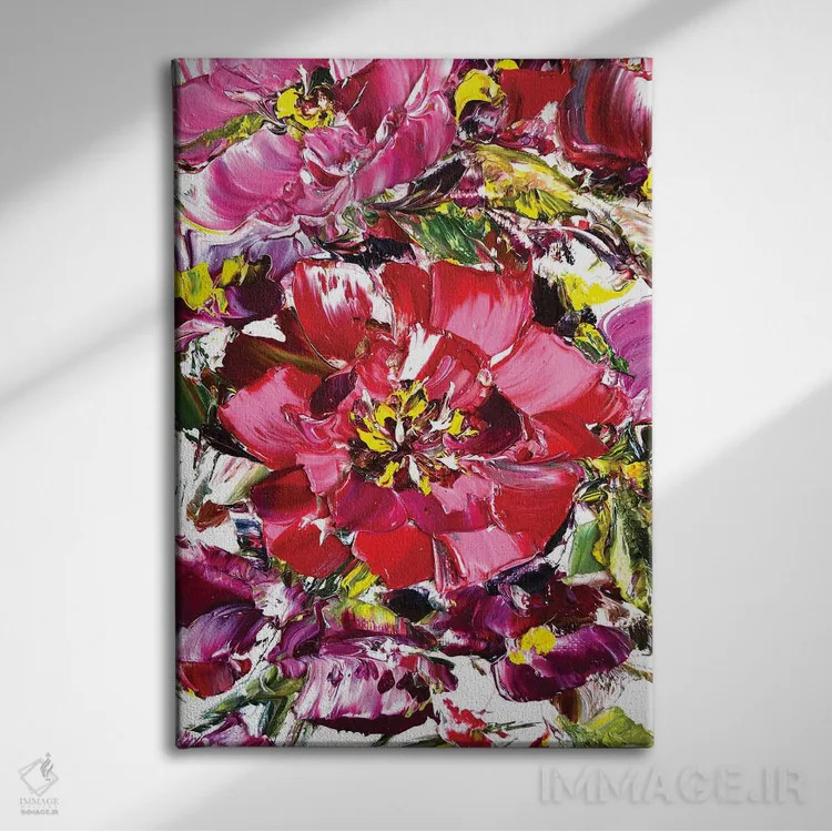 تابلو دکوراتیو چمنزار گل های قرمز ۲ اثر مارینا اسکرمووا - نمای روبهرو روی دیوار
