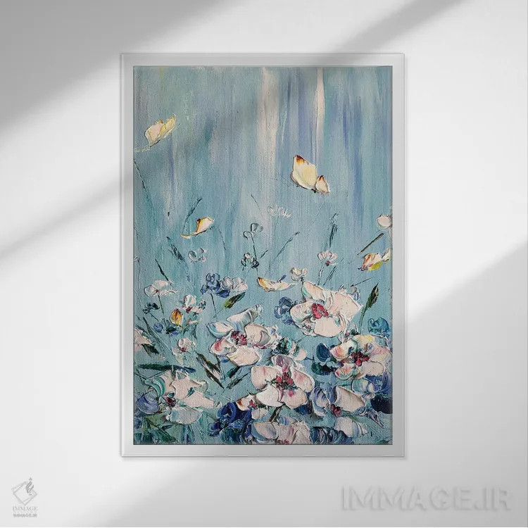 تابلو دکوراتیو چمنزار گل های سفید اثر مارینا اسکرمووا - نمای قابدار سفید