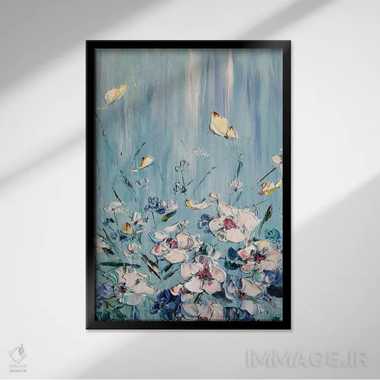 تابلو دکوراتیو چمنزار گل های سفید اثر مارینا اسکرمووا - نمای قابدار مشکی