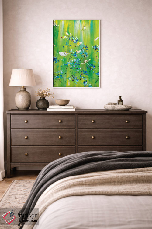 تابلو دکوراتیو چمنزار سبز با گل های بابونه اثر مارینا اسکرمووا - D1W