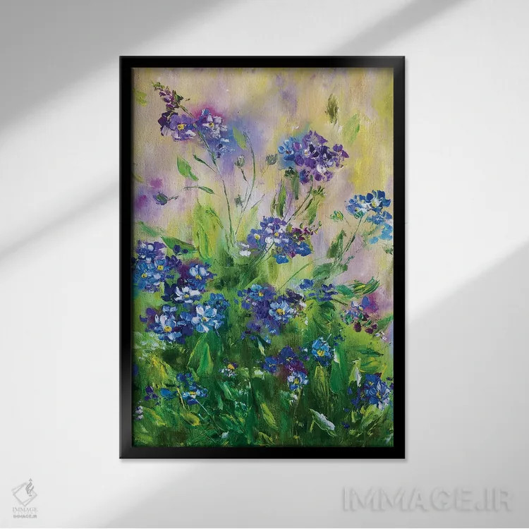 تابلو دکوراتیو گل دهی کتان اثر مارینا اسکرمووا - نمای قابدار مشکی