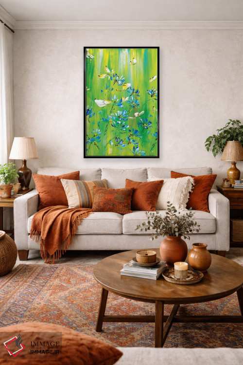 تابلو دکوراتیو چمنزار سبز با گل های بابونه اثر مارینا اسکرمووا - D4B