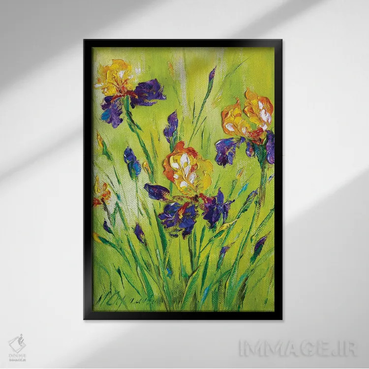 تابلو دکوراتیو زنبق های چمنزار ۲ اثر مارینا اسکرمووا - نمای قابدار مشکی