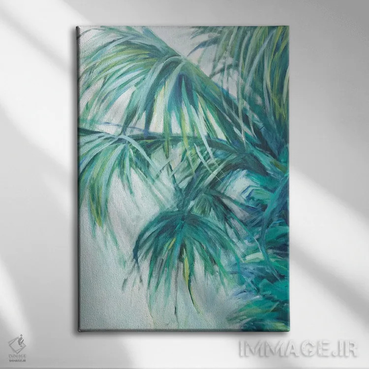 تابلو دکوراتیو نخلچه آبی اثر سوزان ویلکینز - نمای روبهرو روی دیوار