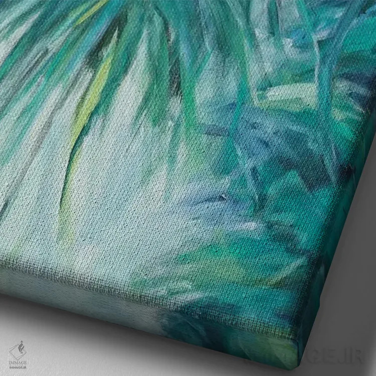 تابلو دکوراتیو نخلچه آبی اثر سوزان ویلکینز - نمای نزدیک بافت بوم