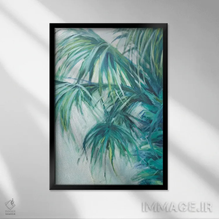 تابلو دکوراتیو نخلچه آبی اثر سوزان ویلکینز - نمای قابدار مشکی
