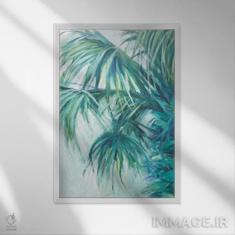 تابلو دکوراتیو نخلچه آبی اثر سوزان ویلکینز - نمای قابدار سفید