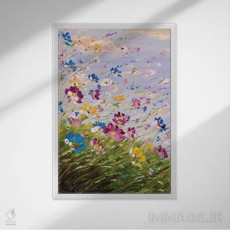 تابلو دکوراتیو گلدار اثر مارینا اسکرمووا - نمای قابدار سفید