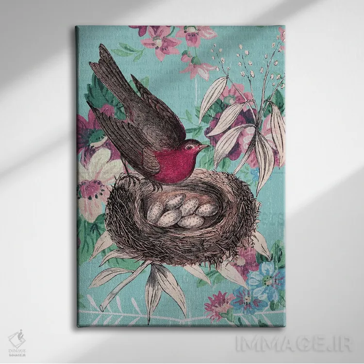 تابلو مدرن کولاژ لانه پرنده اثر پیدیکس - نمای روبهرو روی دیوار