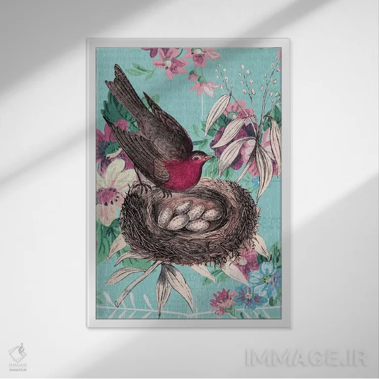 تابلو مدرن کولاژ لانه پرنده اثر پیدیکس - نمای قابدار سفید