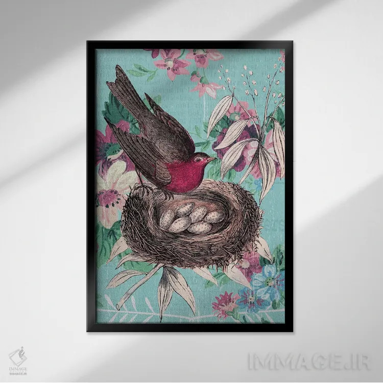 تابلو مدرن کولاژ لانه پرنده اثر پیدیکس - نمای قابدار مشکی