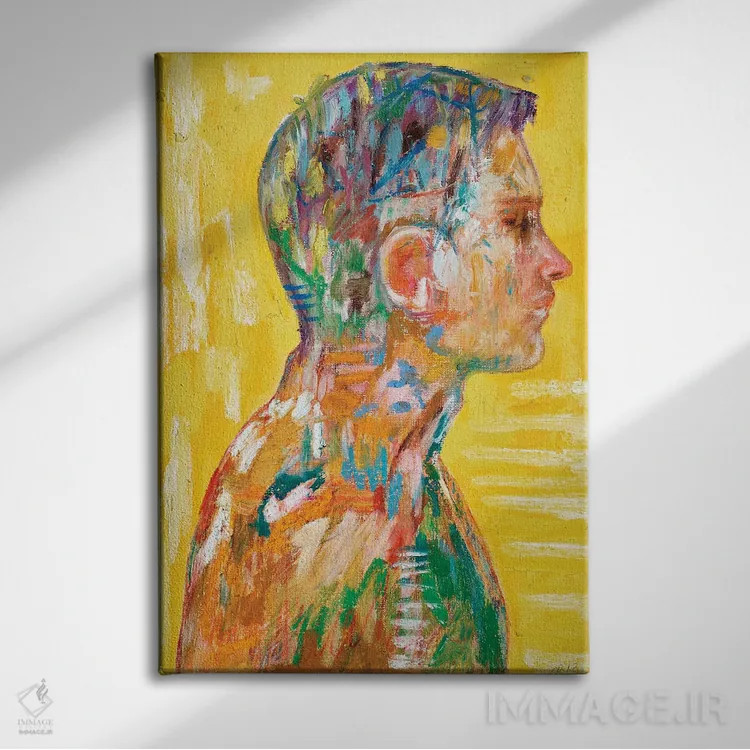 تابلو انتزاعی زرد اثر کریس روبوراس - نمای روبهرو روی دیوار