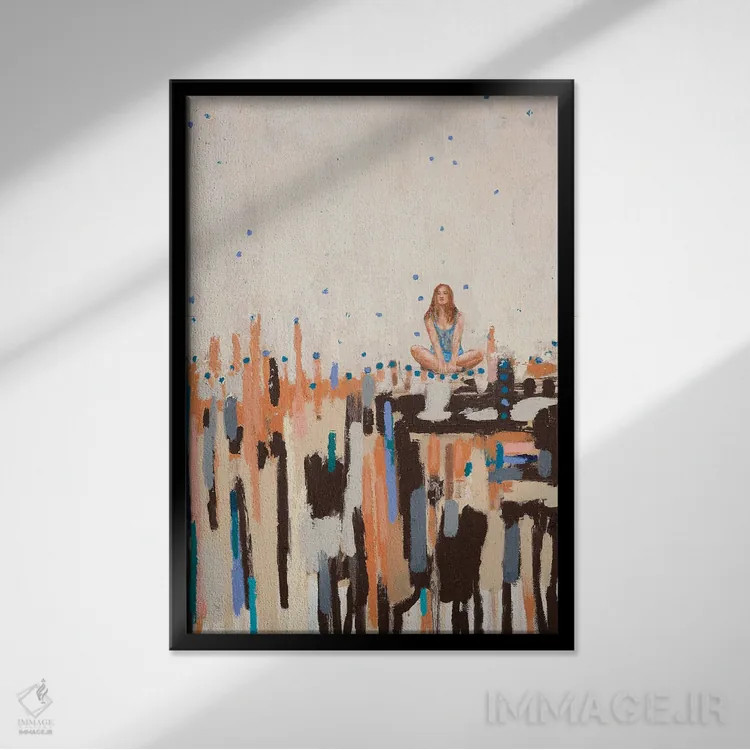 تابلو انتزاعی باران آبی اثر کریس روبوراس - نمای قابدار مشکی