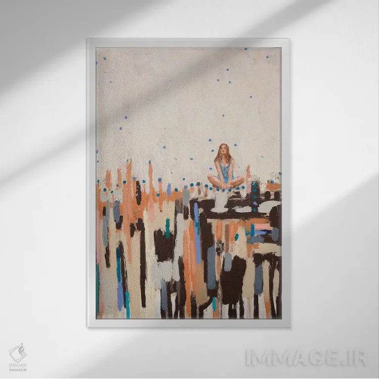 تابلو انتزاعی باران آبی اثر کریس روبوراس - نمای قابدار سفید
