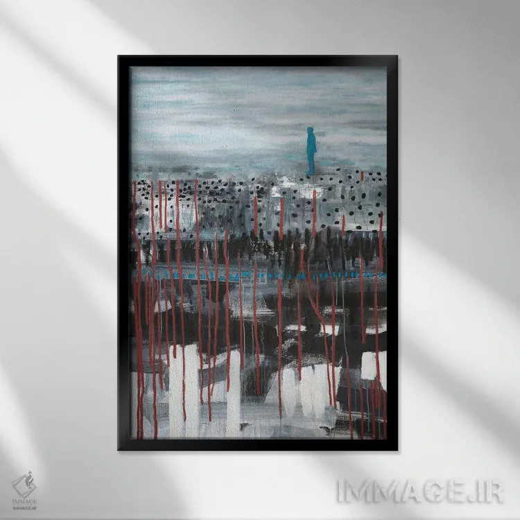 تابلو انتزاعی همه چیز با تو شروع شد اثر کریس روبوراس - نمای قابدار مشکی