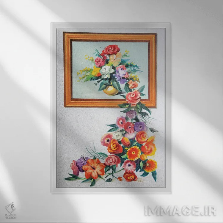 تابلو دکوراتیو گل در قاب اثر دی. "راستی" راست - نمای قابدار سفید