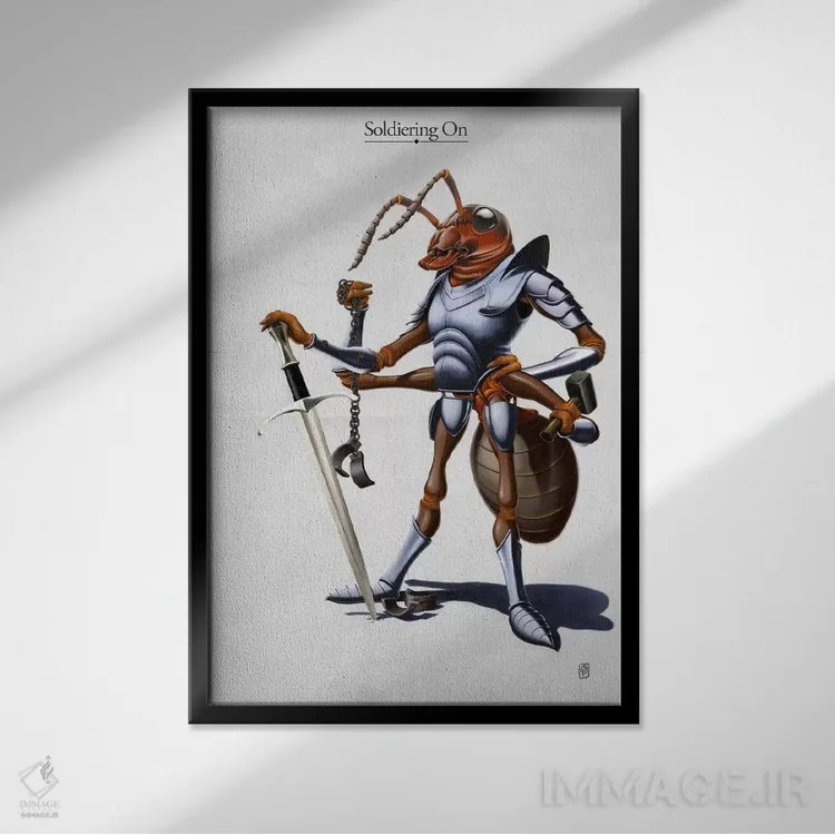 تابلو دکوراتیو سربازی ادامه دارد I اثر راب اسنو - نمای قابدار مشکی