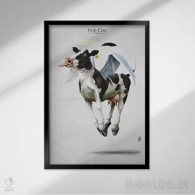 تابلو دکوراتیو گاو مقدس اثر راب اسنو - نمای قابدار مشکی