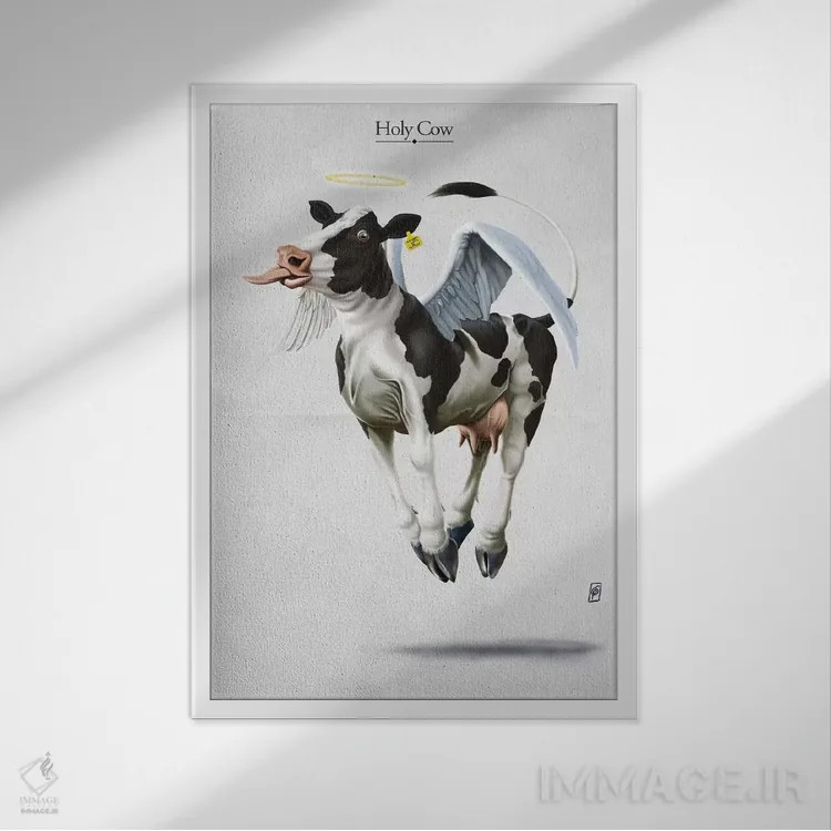 تابلو دکوراتیو گاو مقدس اثر راب اسنو - نمای قابدار سفید