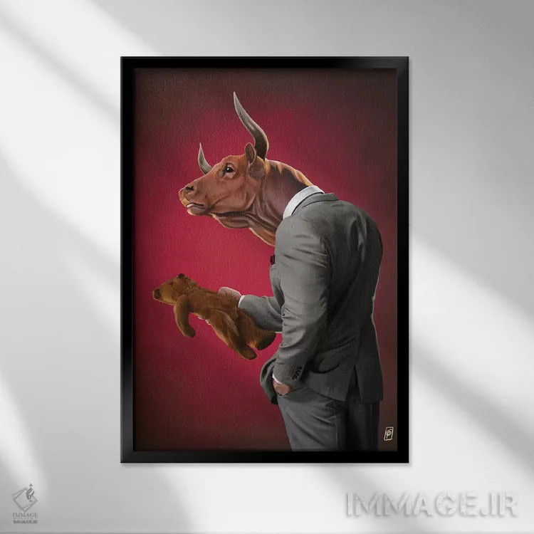 تابلو دکوراتیو گاو نر اثر راب اسنو - نمای قابدار مشکی